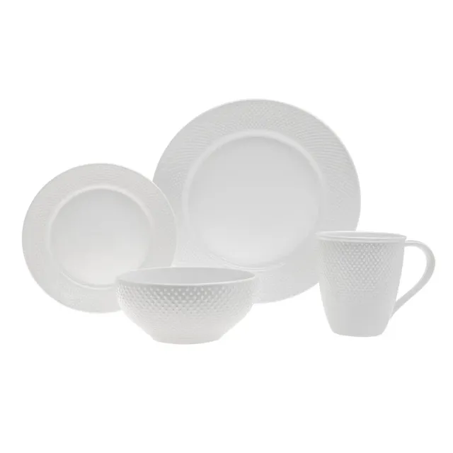 Godinger Pique middagssæt porcelæn 16 dele hvid