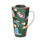 Godinger Cat Travel Mug rejsekrus grøn jul porcelæn