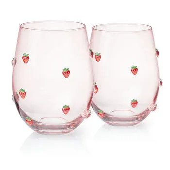 Godinger Strawberry vinglas uden fod 2 stk krystal