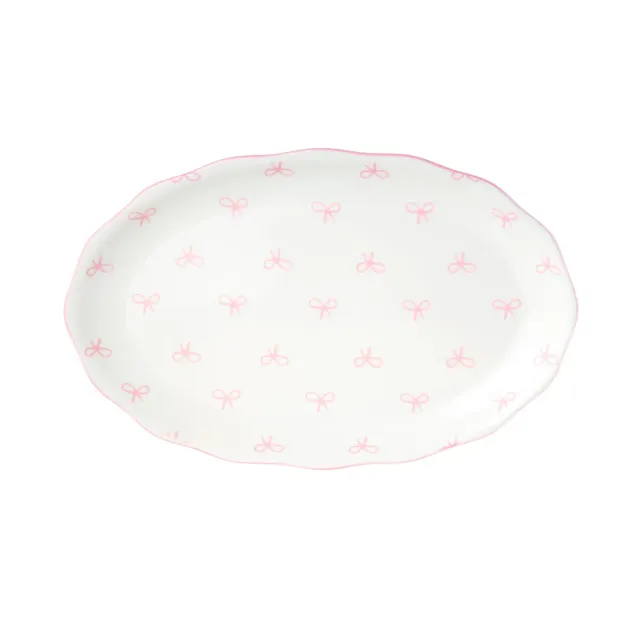 Godinger Simply Bow Scalloped Platter serveringsfad hvid-pink porcelæn