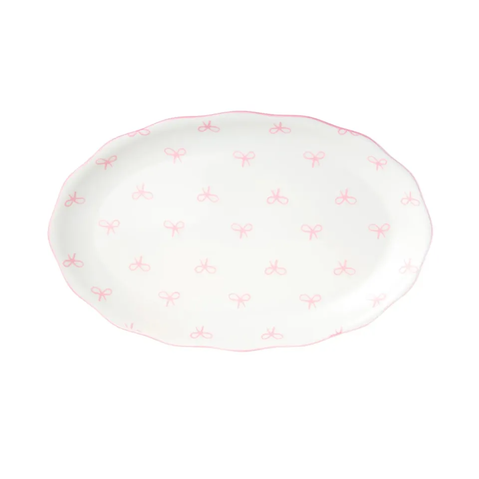 Godinger Simply Bow Scalloped Platter serveringsfad hvid-pink porcelæn